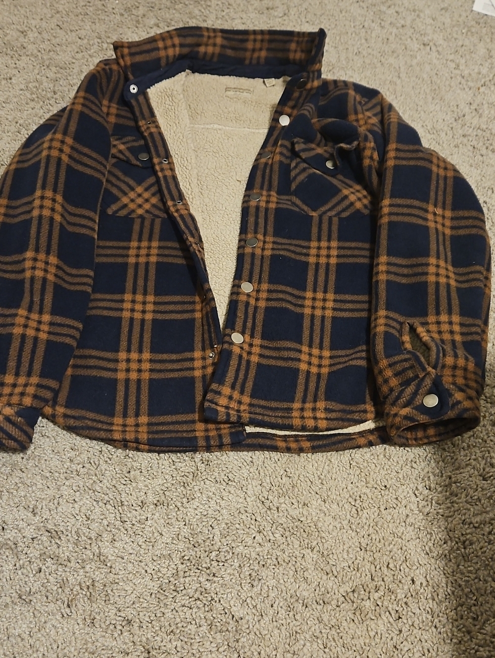 Weatherproof Navy and Brown Plaid Sherpa-Lined Kids Jacket